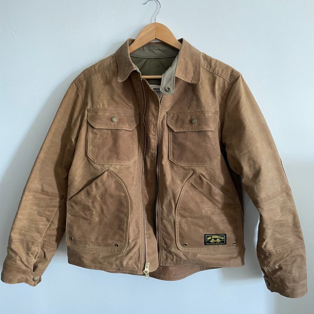 Jane Moto Brooklyn "The Driggs Waxed Canvas Field Tan Riding Jacket", size small